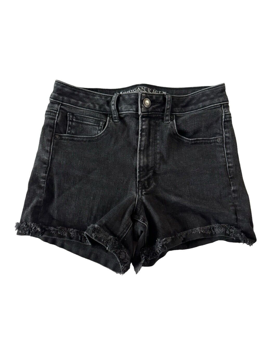 AMERICAN EAGLE 2 Super Stretch Super Hi Rise Shortie Black Jean Shorts #2016